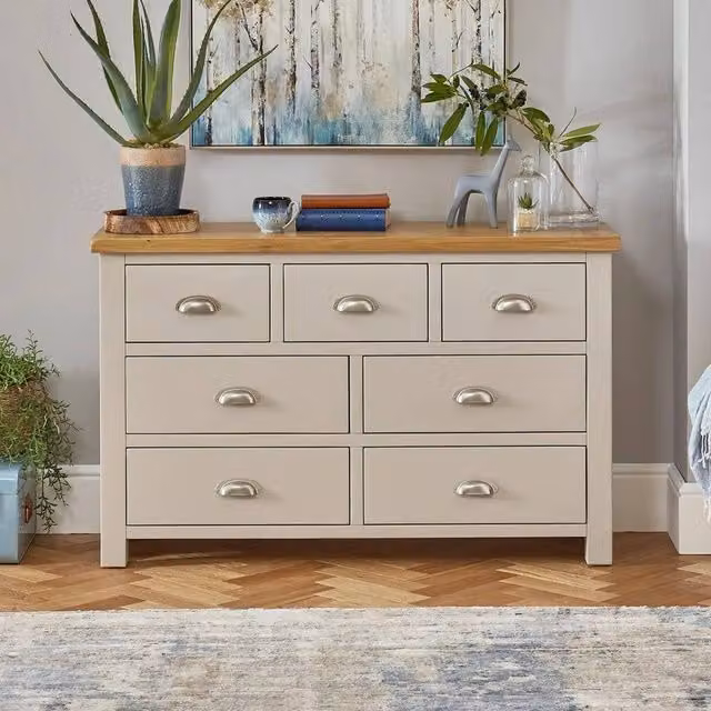 FORGEVIO Grey Lacquered 7 Drawer Wide Bedroom Storage Chest of Drawers