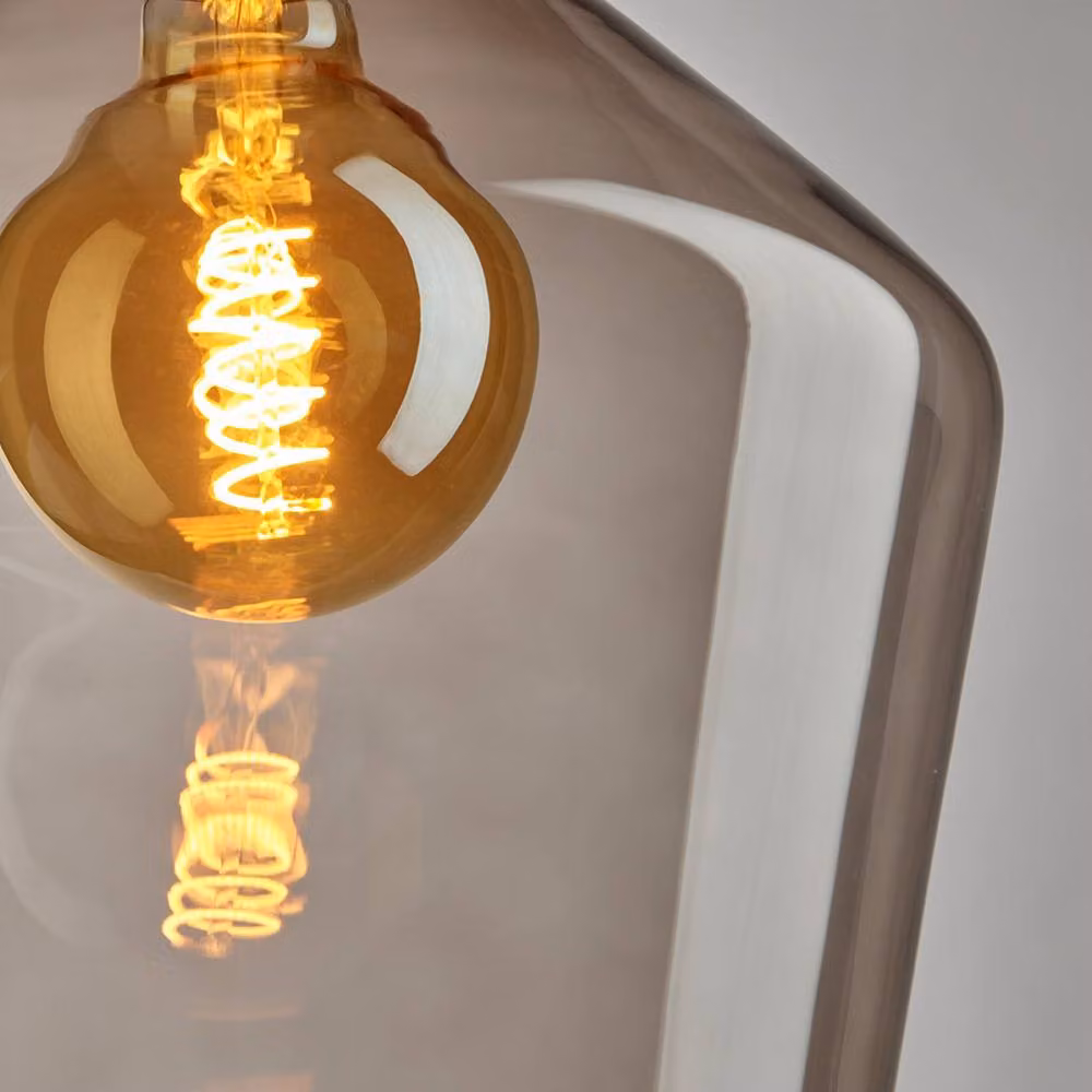 Industville Brooklyn Schoolhouse Pendant Light in Mocha and Grey Smoked Glass – 2