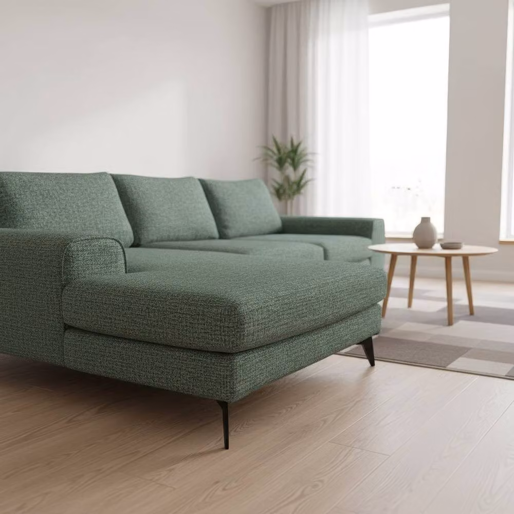 Abakus Direct Venice Chenille L-Shaped Corner Sofa in Green, Left Facing – 2