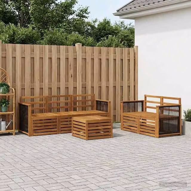 Berkfield Home 6 Piece Solid Acacia Wood Sofa Set in Brown