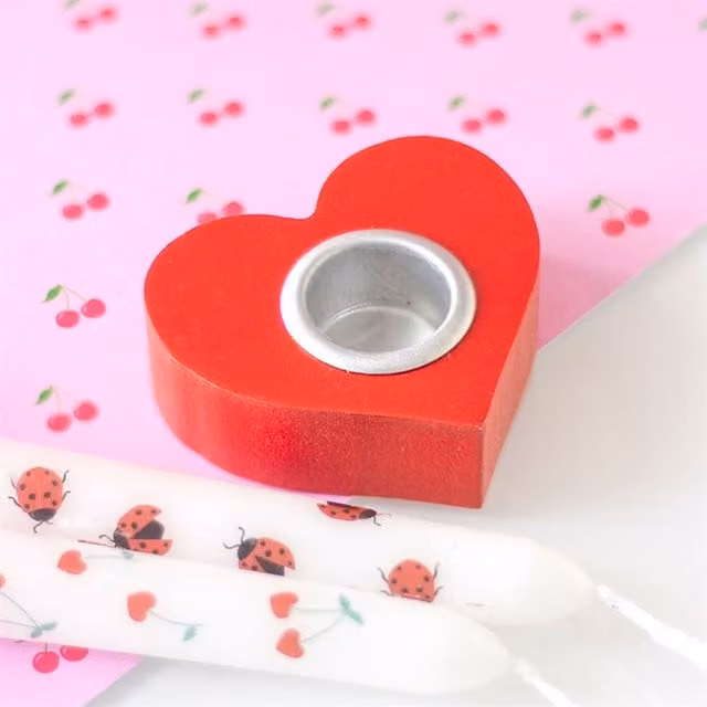 KDMK Red Heart Shaped Wooden Taper and Tealight Candle Holder
