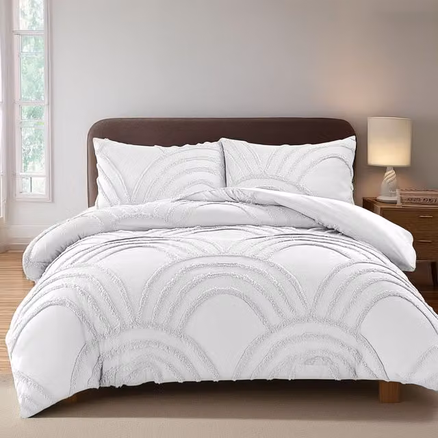 Snug City White Modern Tufted Duvet Cover and Pillowcase Set, Double, W: 200 cm, H: 140 cm – 1