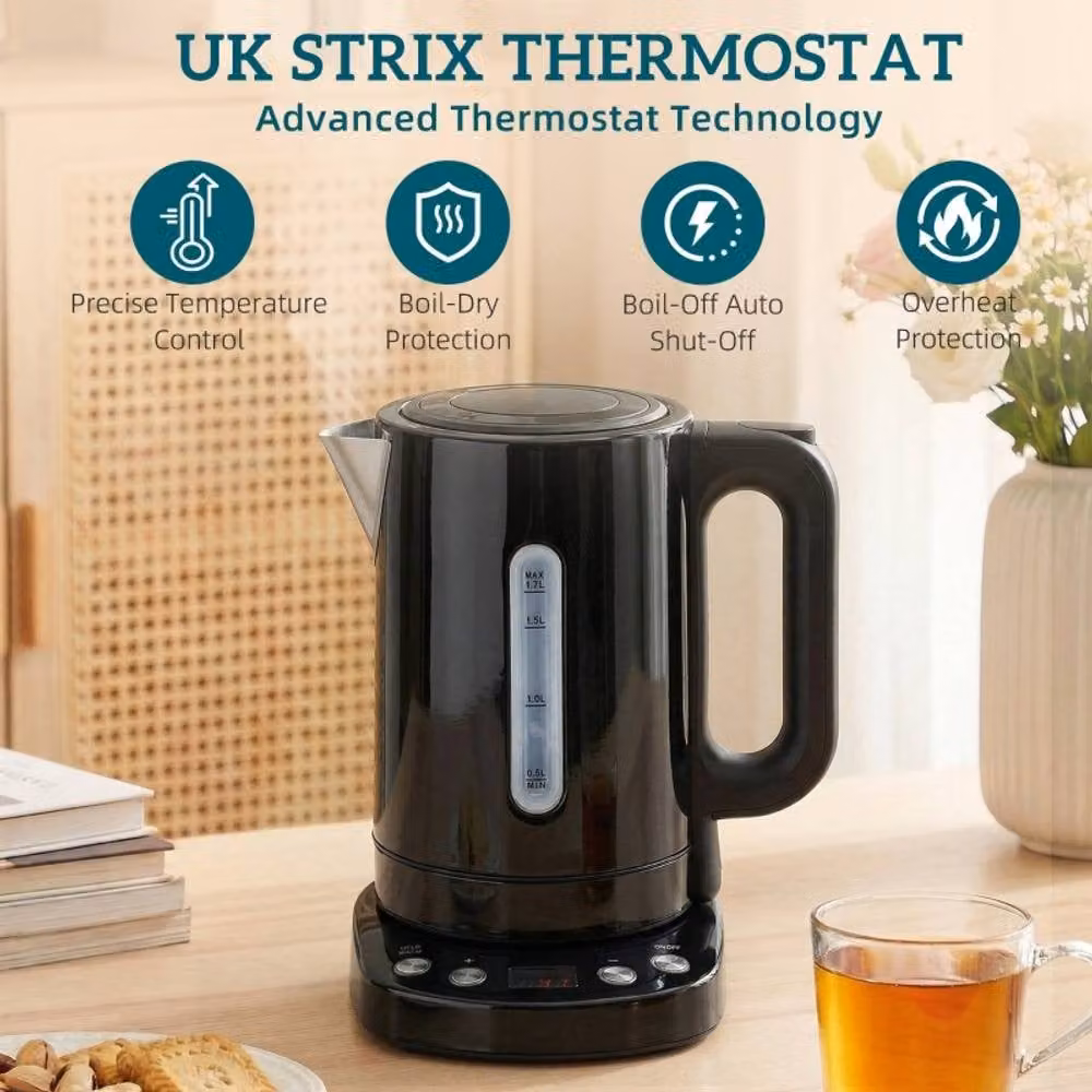 Rolipo 3kW Fast Boil Kettle 1.7 l Black Stainless Steel with LCD Base and Keep Warm Function – 5