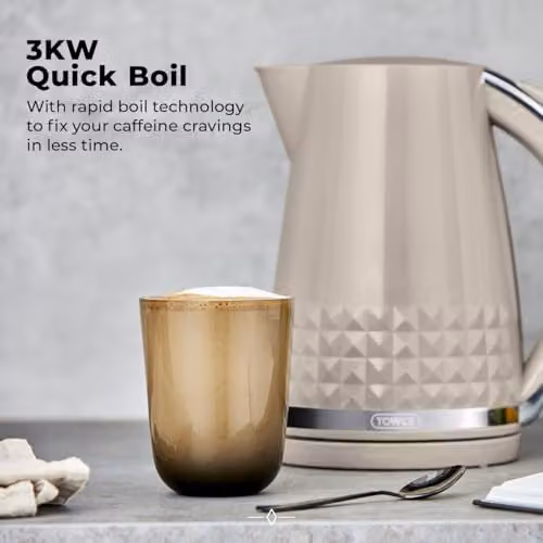 Tower Solitaire Kettle in Beige and Stainless Steel with 1.5L Capacity and 3KW Power – 2