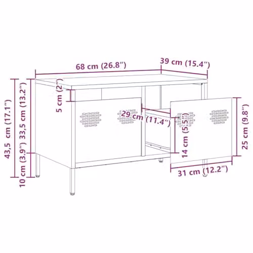vidaXL Industrial Metal TV Cabinet in Matt Green, W: 68 cm, D: 39 cm, H: 43.5 cm – 3
