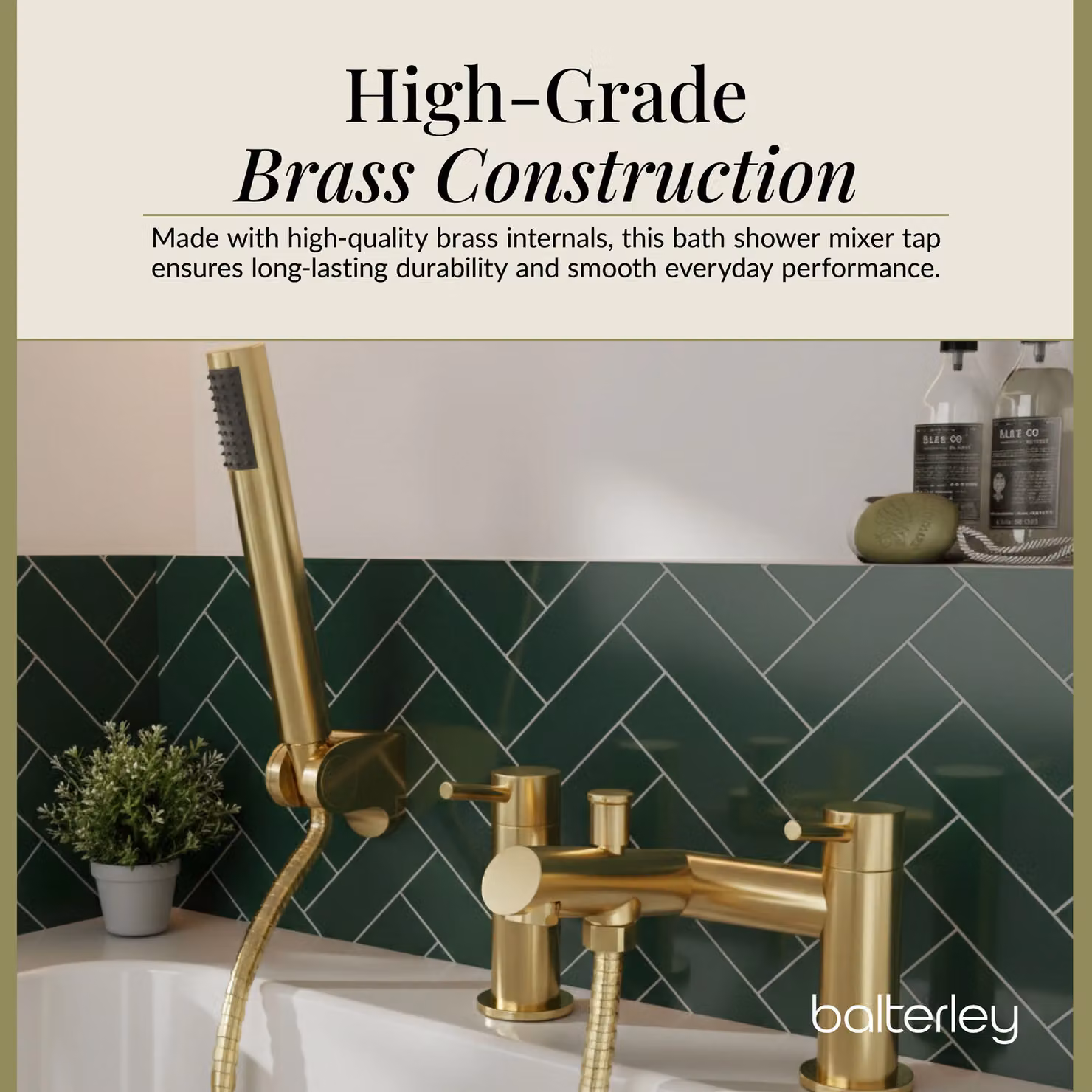 Balterley Brushed Brass Deck-Mounted Bathroom Shower Mixer Set – 4