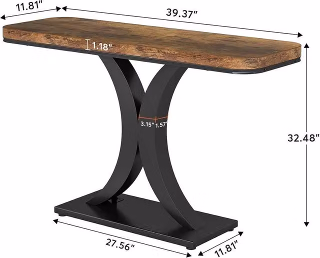 VOGREX Industrial Console Table in Brown and Black, W/D/H: 100 x 30 x 82.5 cm – 1