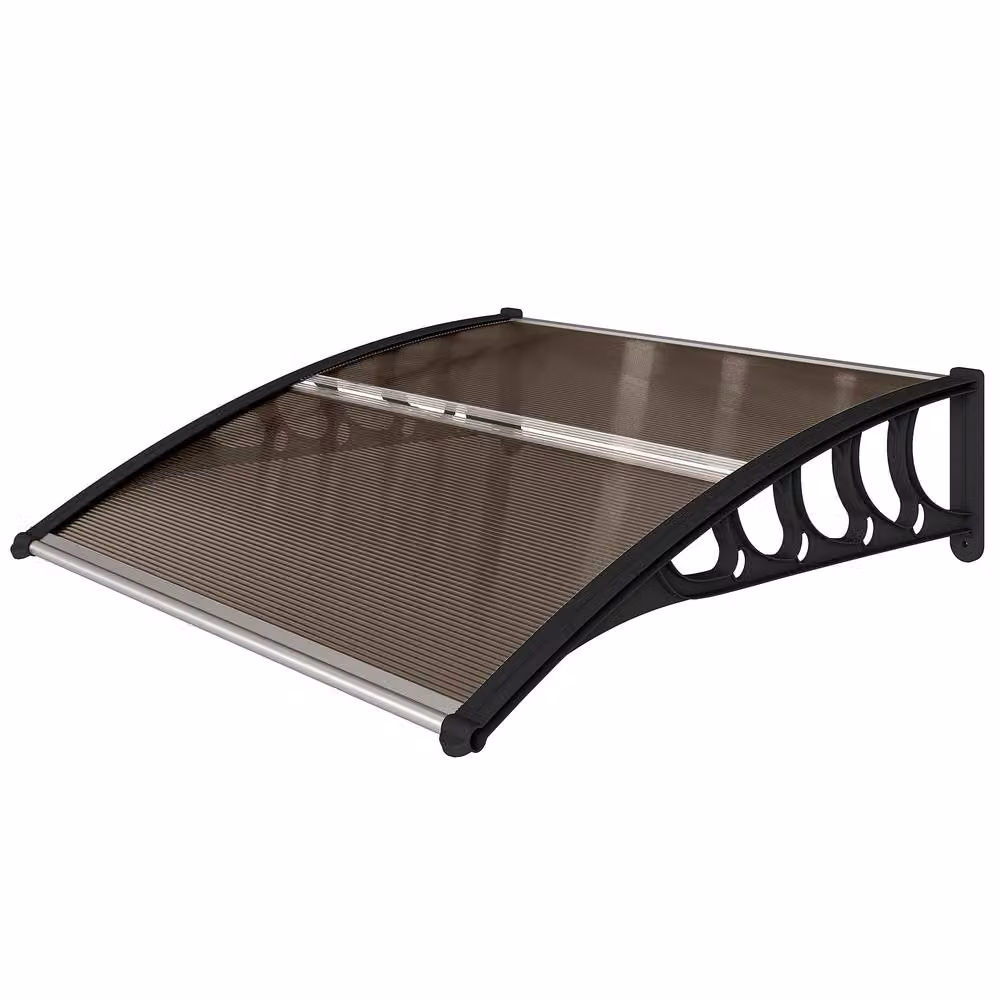 Rolipo Brown Aluminium Wall-Mounted Front Door Canopy Awning for Porch, W: 103 cm, D: 96.5 cm – 2