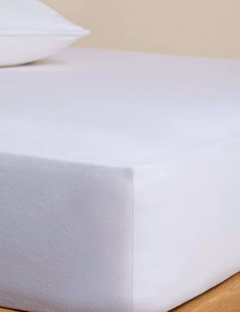 M&S Pure Linen White Deep Fitted Sheet, W/D/H: 180 x 200 cm