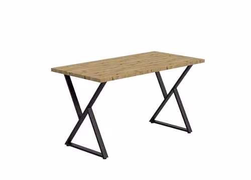 Shefa Line Chicago Industrial Desk and Dining Table, Artisan Oak Effect and Black Steel