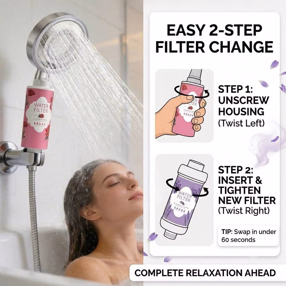 INMTFEI Rose Scent Shower Filter Cartridge for Hair and Skin in Pink – 4