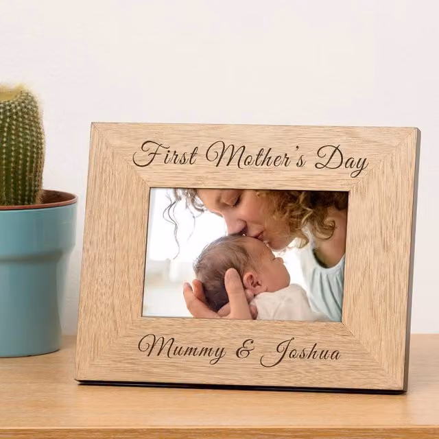 Uniqueful Personalised First Mothers Day Rectangular Wood Picture Frame, Brown, W/D/H: 19.5 x 19.5 x 24.5 cm