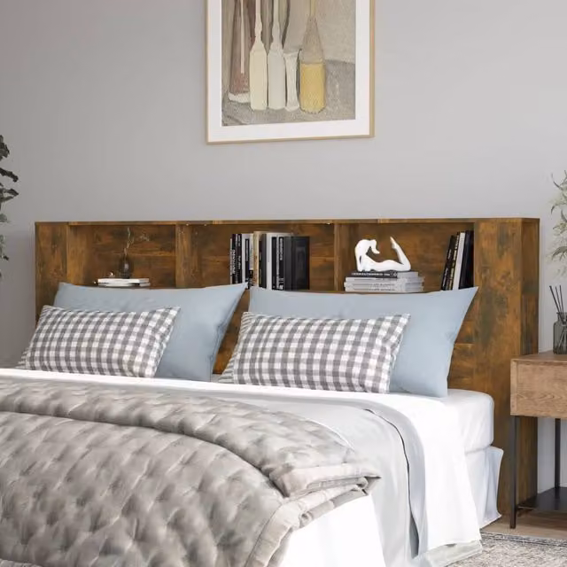 Berkfield Home Headboard Cabinet in Smoked Oak Brown, W: 220 cm, D: 18.5 cm, H: 104.5 cm – 1