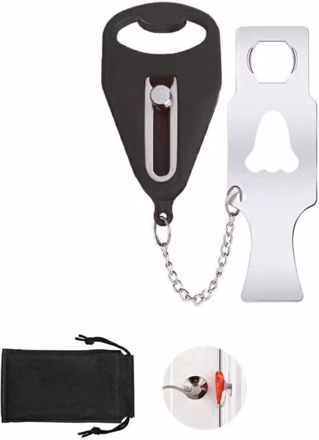 KDMD Portable Travel Door Lock with Double Buckle Security and Privacy in Black – 1