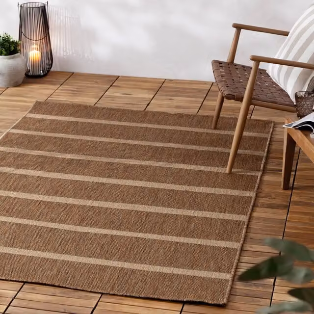 Riva Home Yard Tala Striped Jute Effect Indoor/Outdoor Rug in Beige, W: 120 cm, L: 170 cm – 1