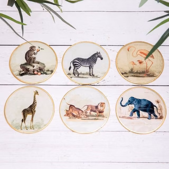 Annibells Set of 6 Round Glass Coasters in Gold and Multicolour