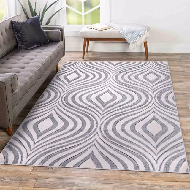 Desire Rugs Valencia Modern Ogee Design Carved Runner, Silver/Grey, W: 60 cm, L: 220 cm