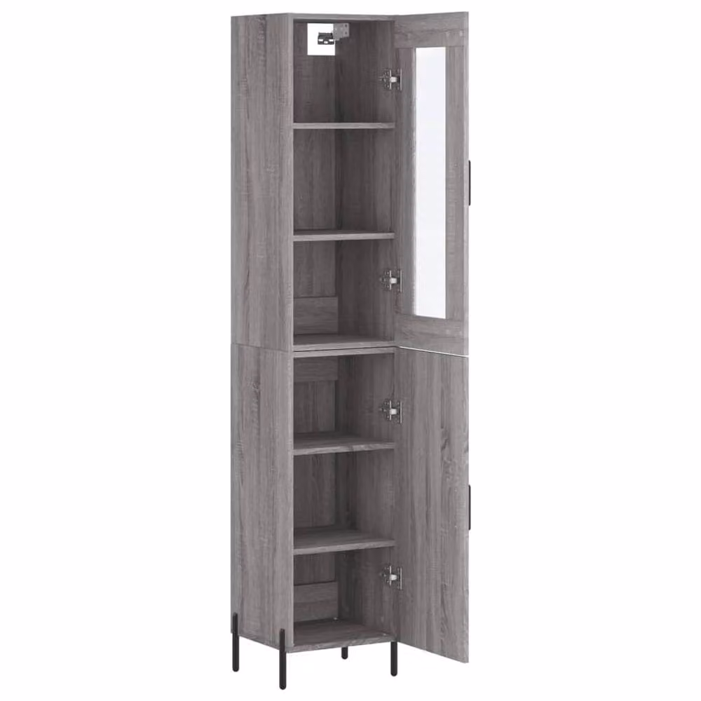 Berkfield Home Grey Sonoma Highboard with Glass Doors and Internal Shelves, W/D/H: 34.5 x 34.0 x 180.0 cm – 3