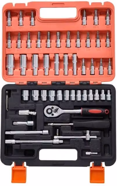 FLAVORA 53-Piece Stainless Steel Home and Car Repair Tool Set in Black – 1