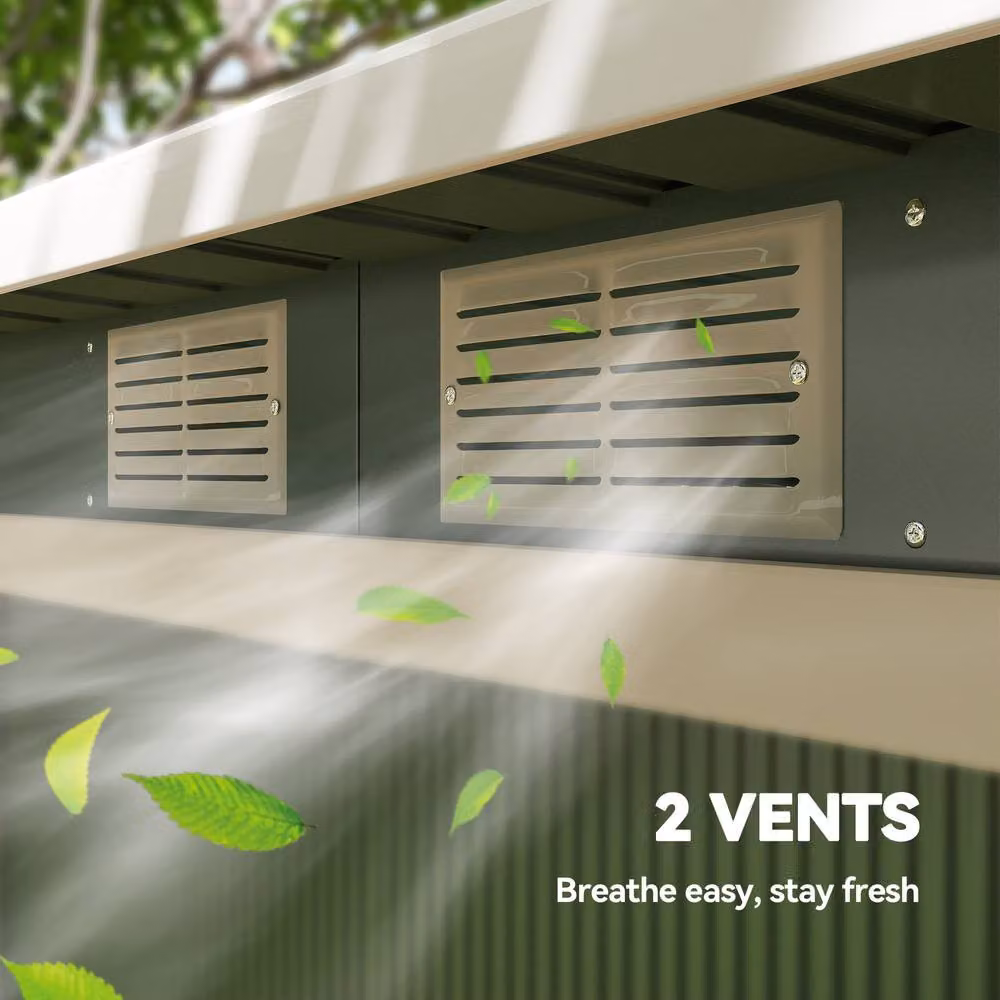 STILVORA Modern Pent Garden Shed in Green with Double Sliding Doors, Side Ventilation and Galvanised Steel Construction, W/D/H: 158.0 x 116.0 x 1.0 cm – 5