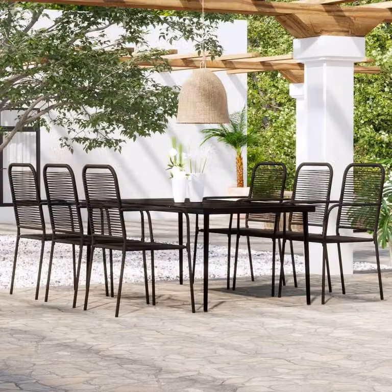 Berkfield Home Elegant 7 Piece Black Metal and Glass Garden Dining Set