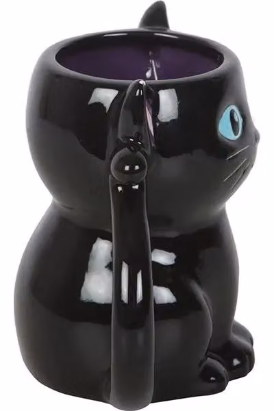 KDMD Cute and Creepy Black Cat Ceramic Mug in Black and Blue, 500 ml – 3