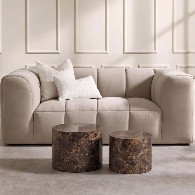 OHS Set of 2 Round Marble Effect Coffee Tables in Chocolate Brown