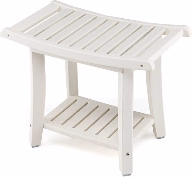VOGREX 2-Tier Corner Shower Stool and Bathroom Storage Shelf, White
