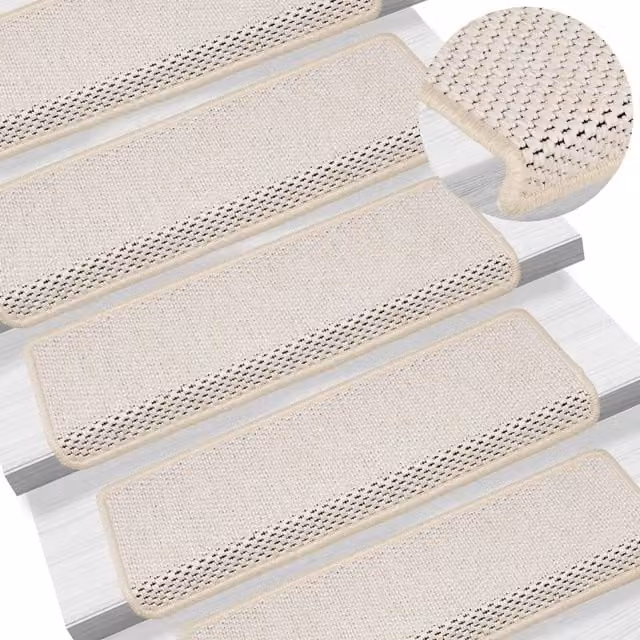 Berkfield Home Self-adhesive Sisal-Look Stair Mats, 15 Pieces, Beige, W/D/H: 65 x 21 x 4 cm