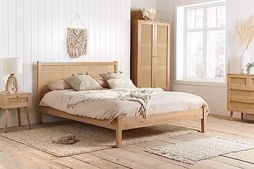 Birlea Croxley Rattan King Size Solid Wood Bed Frame in Oak – 1