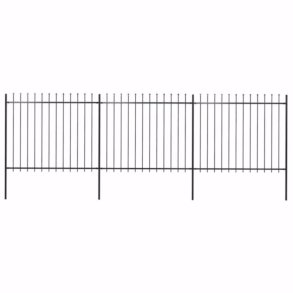 Berkfield Home Elegant Spear Top Garden Fence, Powder-Coated Steel, Black, W: 5.1 m, H: 1.5 m