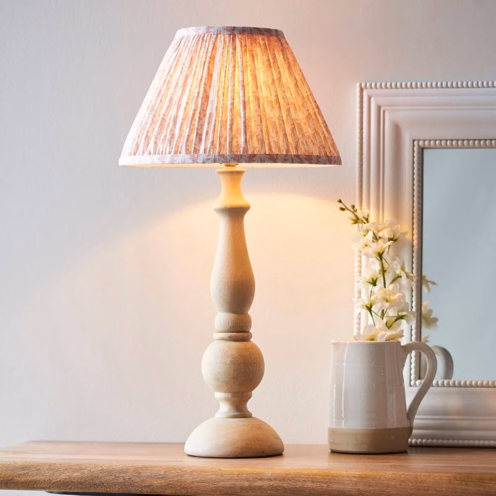 Netlighting Hidcote Wood Table Lamp in Brown with Peach Fabric Leaf Shade, Height: 30 cm – 2