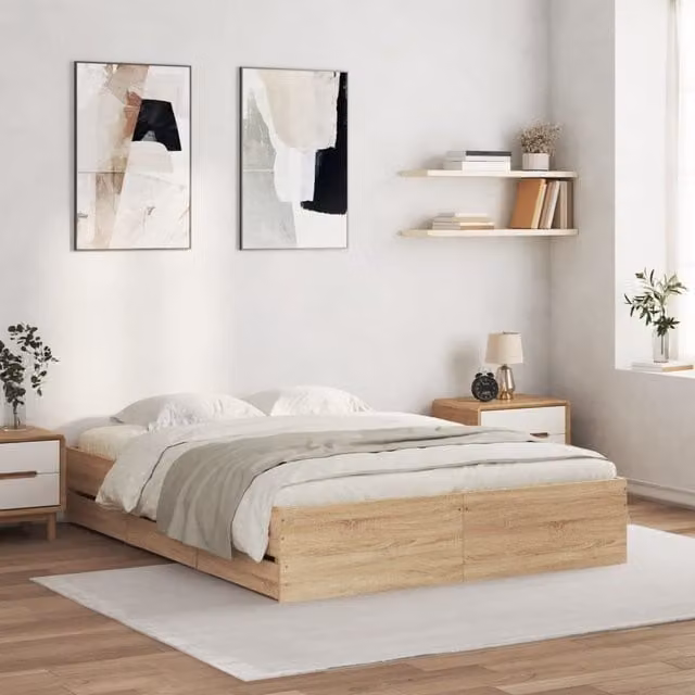 Berkfield Home King Size Bed Frame with Drawers in Sonoma Oak Brown, W/D/H: 150 x 200 cm – 1