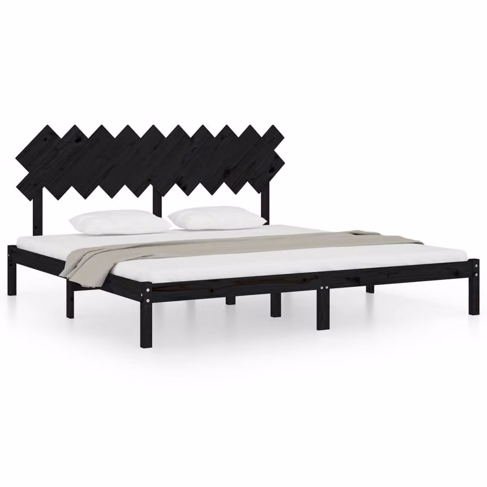 Berkfield Home Beautiful Bed Frame in Black Solid Pine Wood, W/D/H: 200 x 200 x 205.5 cm – 3