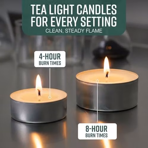 Globrite Unscented White Tea Light Candles, 4 Hour Burn Time, Pack of 50 – 2