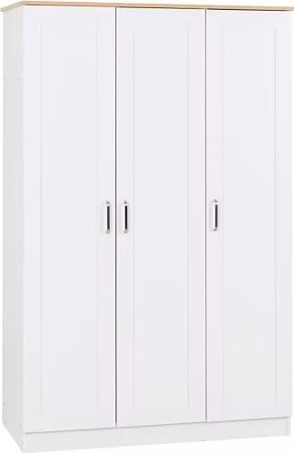 Seconique Portland 3 Door Wardrobe in White and Oak Effect, W/D/H: 119.5 x 53.5 x 187.5 cm – 1