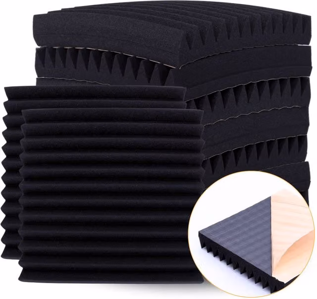 NOVECRAFTO Self-Adhesive Acoustic Wall Panels, Black Triangle Foam Soundproofing, 28 Pack, Depth: 4.5 cm