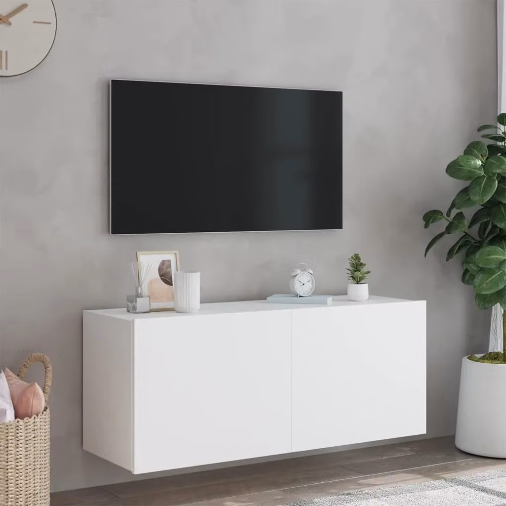 Berkfield Home Modern White Wall Mounted TV Cabinet with Integrated LED Lighting W/D/H: 100 x 35 x 41 cm – 4