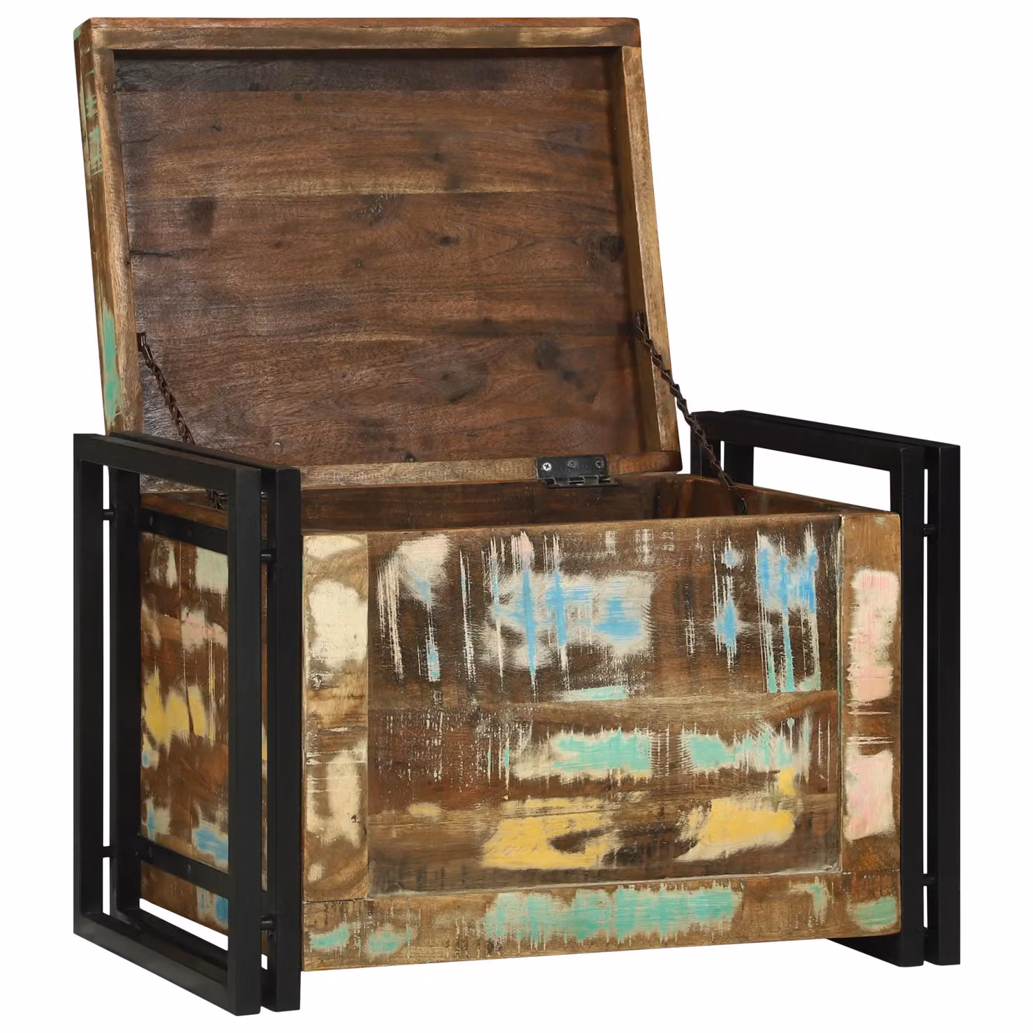 Berkfield Home Vintage Multicolour Storage Box in Solid Reclaimed Wood, W/D/H: 60 x 40 x 41 cm – 2