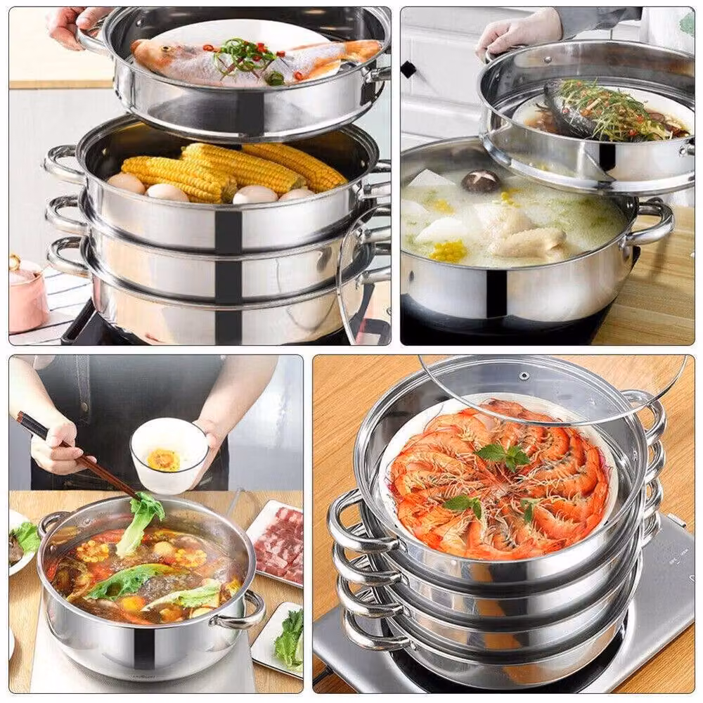 FLAVORA 5 Layer Stainless Steel Cooker Steamer Pot in Silver – 4