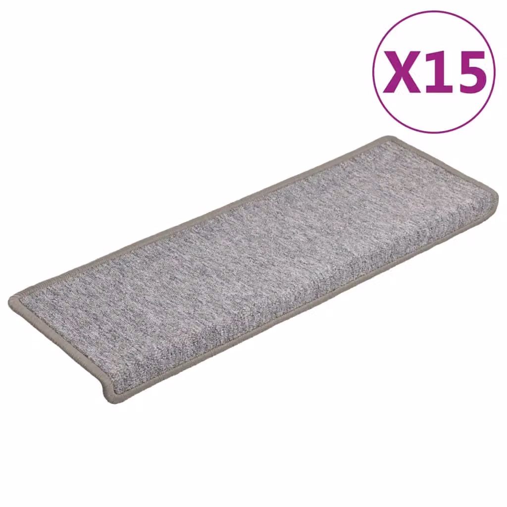 Berkfield Home Self-Adhesive Carpet Stair Treads, 15 Pieces, Light Grey, W/D/H: 65 x 21 x 4 cm – 2