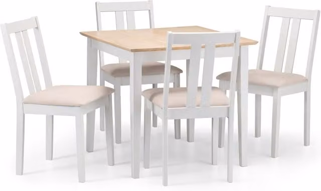 Julian Bowen White Lacquered Wood Scandinavian Extendable Square Dining Table and Chairs Set