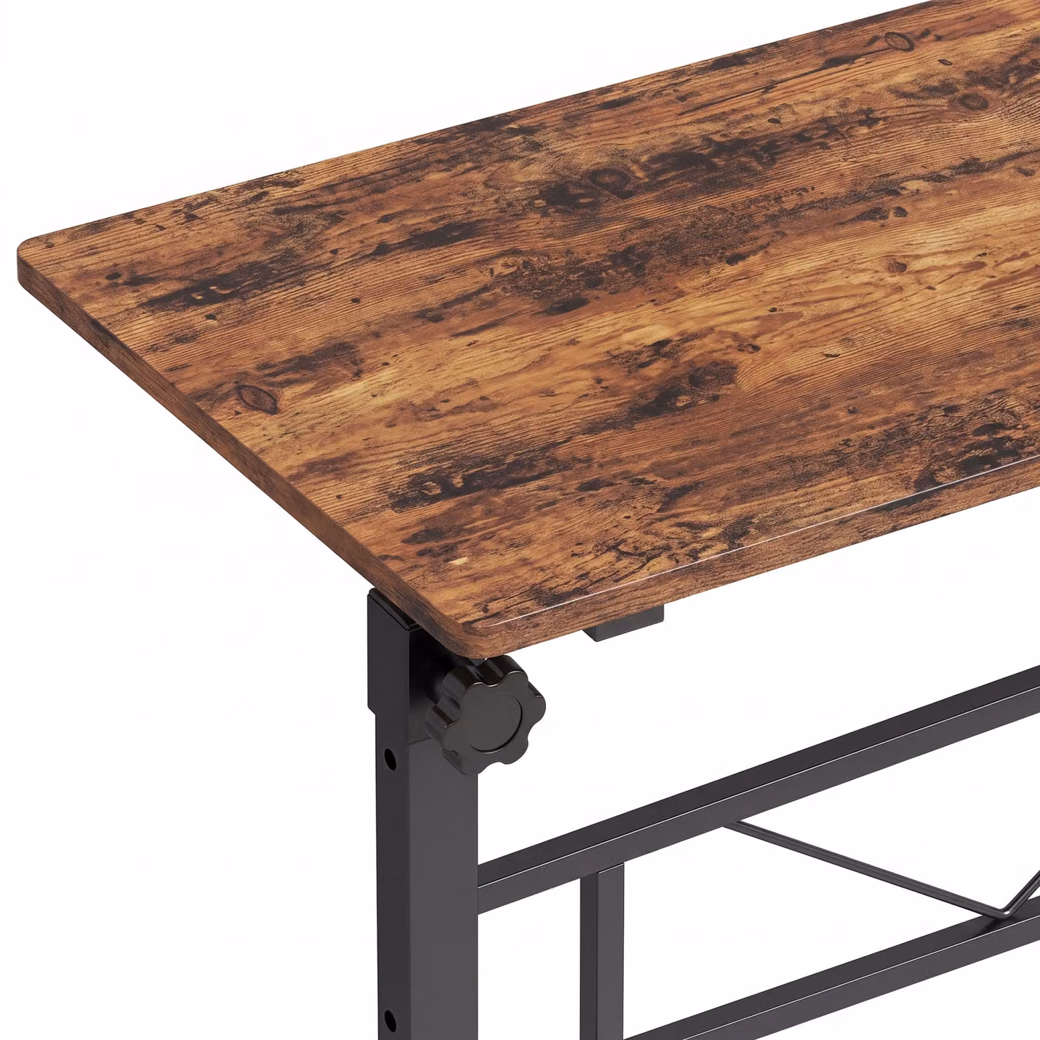 HOMCOM Adjustable Height Overbed Table with Wheels, Rustic Brown and Black – 3