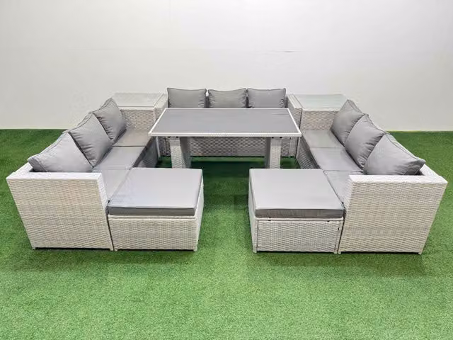 Fimous Light Grey Outdoor Garden Furniture Set with 2 Side Tables and 2 Large Stools