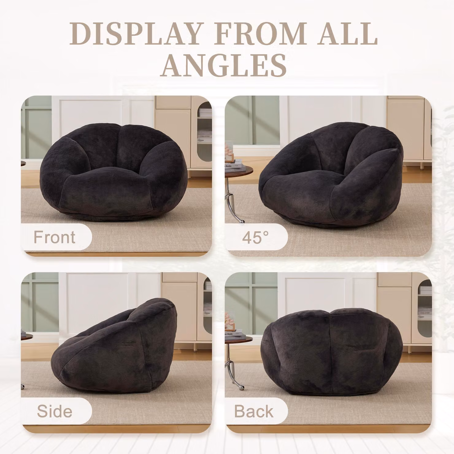 Aosom UK Shell-Shaped Bean Bag Chair with Shredded Memory Foam Filling and Removable Microfibre Cover, Black, W/D/H: 90 x 100 x 57 cm – 3
