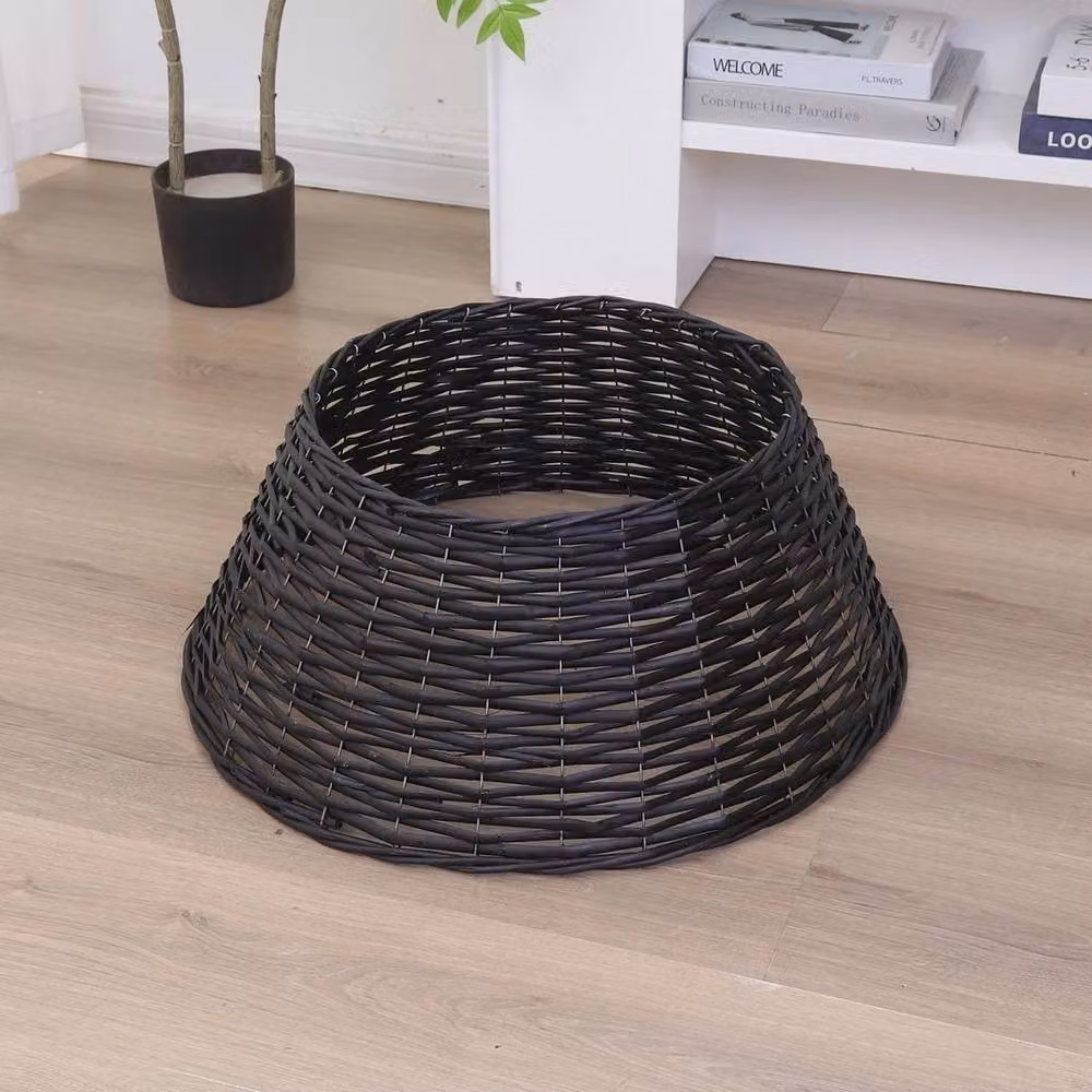 SPETLEK Black Christmas Natural Large Willow Wicker Woven Rattan Round Tabletop W: 100 cm, D: 60 cm – 4