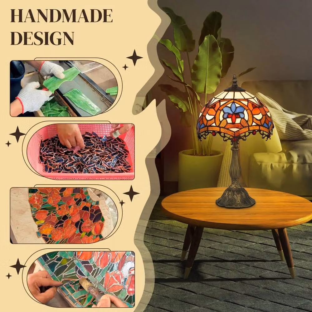 Wyld Haus Capitti Multicoloured Stained Glass Table Lamp with Metal Base – 4