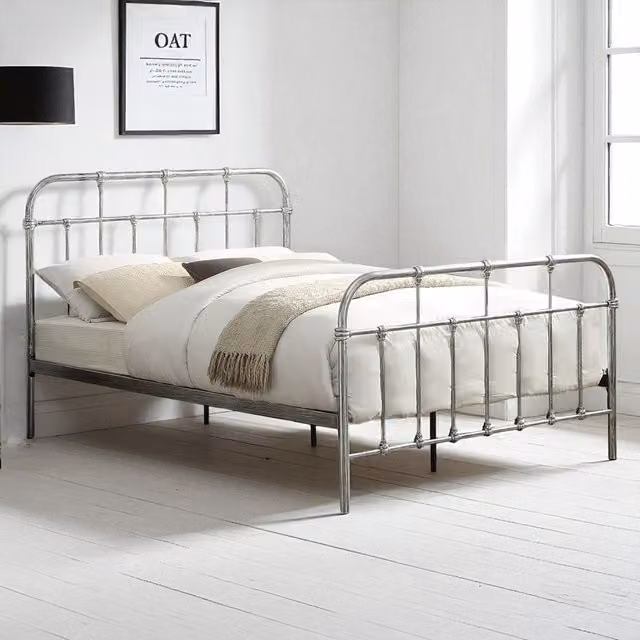 OAT Home Industrial Metal Bed Frame in Silver and Black, W/D/H: 140 x 200 cm