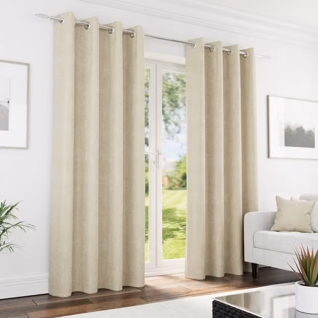 Knightsbridge Cream Chenille Blackout Eyelet Curtains with Thermal Insulation