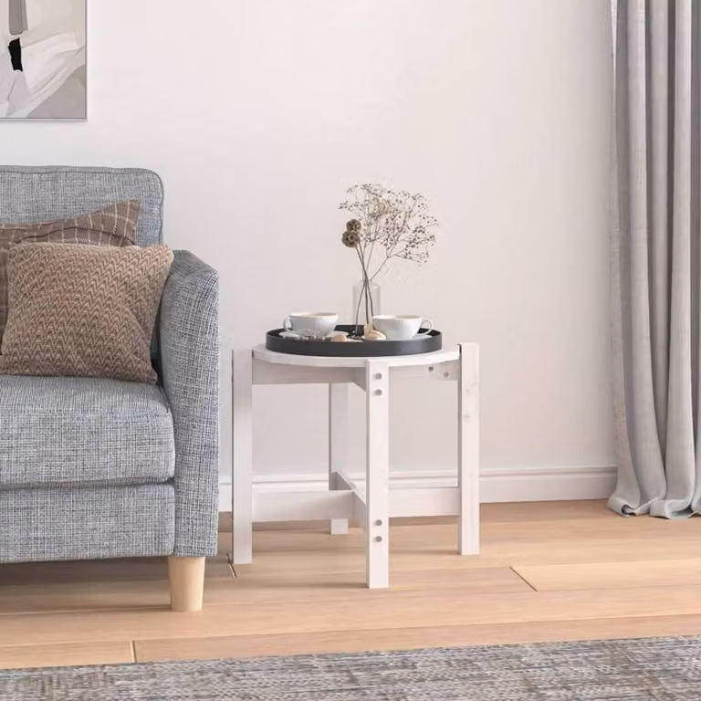Berkfield Home Round White Solid Pine Coffee Table, W/D/H: 52.5 x 52.5 x 45 cm